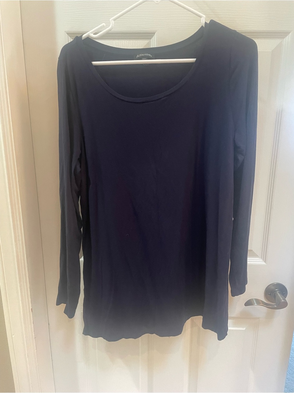 Eileen Fisher Navy Long-Sleeve Scoop Neck Top